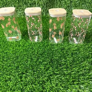 4Pcs Glass Cups With Bamboo Lids and Straws,16Oz Ice Coffee Clear 4p